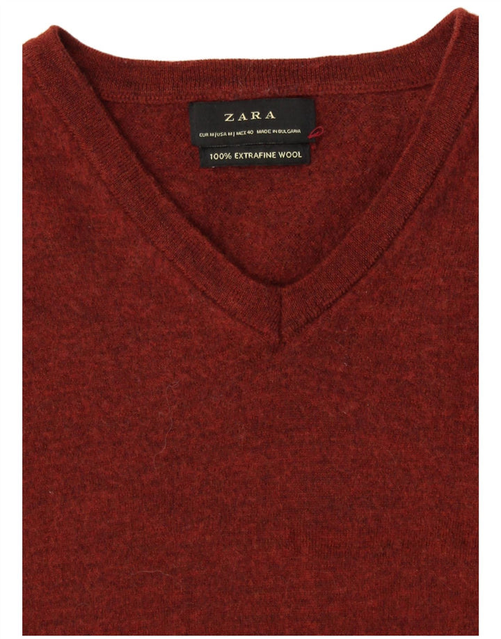 ZARA Pull court à col en V pour femme UK 12 Laine marron moyen