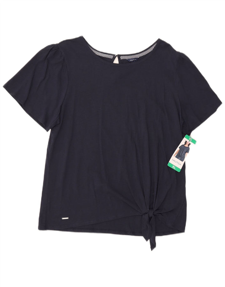 NAUTICA Chemisier à nouer sur le devant pour femme UK 18 XL en coton bleu marine