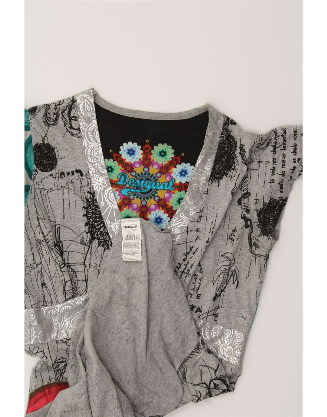 DESIGUAL Robe trapèze graphique à motif abstrait pour femme UK 14 Large Gris