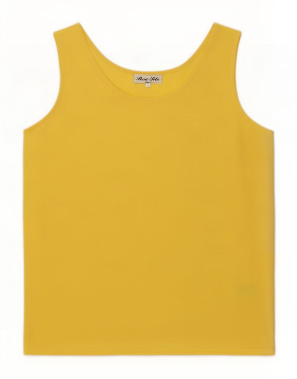 vintage Femme Blouse Sans Manches Top UK 14 Grande Soie Jaune