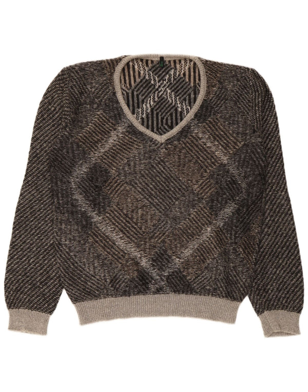 Benetton Pull Col V Homme Large Acrylique Géométrique Marron
