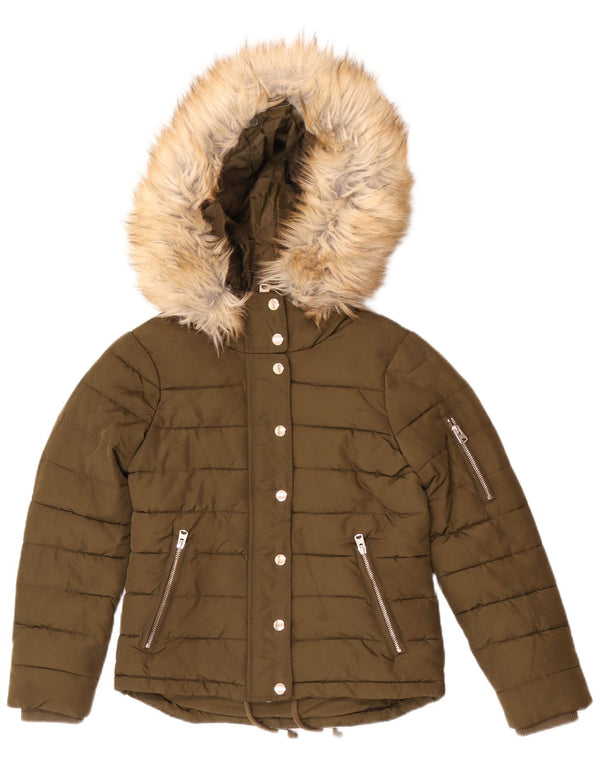 Topshop Veste matelassée surdimensionnée à capuche pour femme UK 4 XS Kaki Polyester