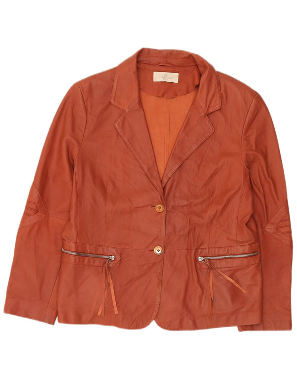 ELEGANCE PARIS Veste Blazer 2 Boutons Femme UK 20 2XL Cuir Marron