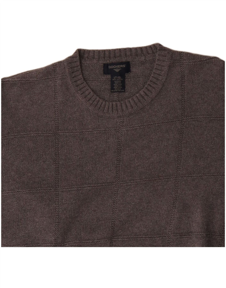 Dockers Pull à col rond pour homme en coton à carreaux gris