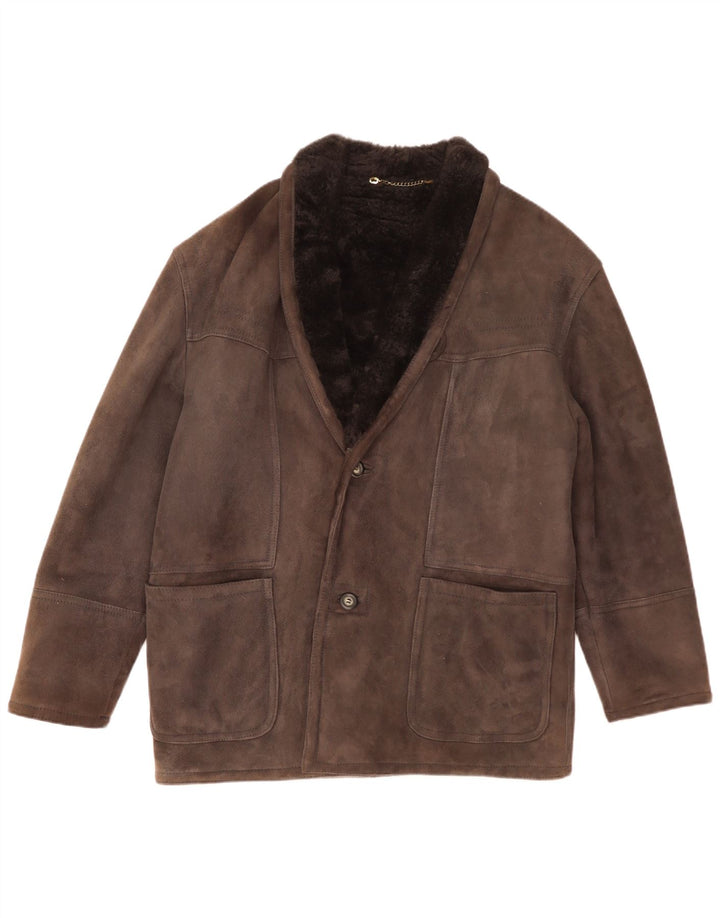 Veste Shearling Homme Vintage IT 48 Cuir Gris Moyen