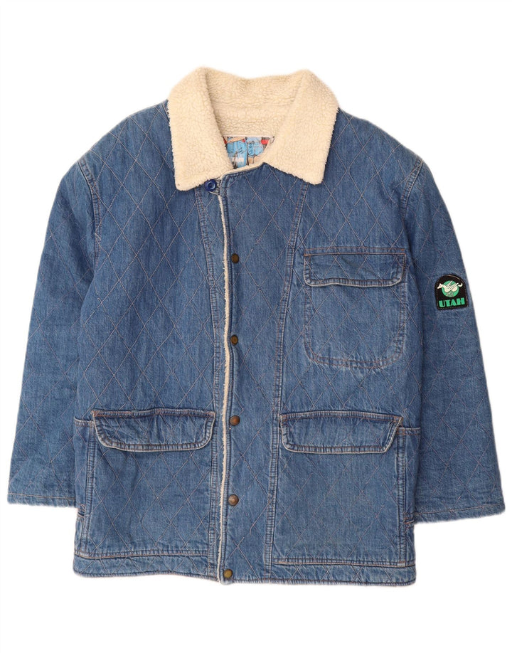 VINTAGE Veste Sherpa Denim Homme UK 40 Grand Bleu Coton Classique