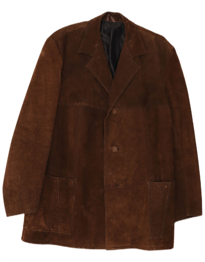 vintage Homme 3 Boutons Blazer En Daim Veste UK 40 Grand Marron