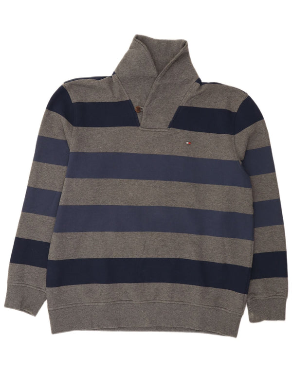 Tommy Hilfiger Sweat-shirt à col châle pour homme XL en coton rayé gris