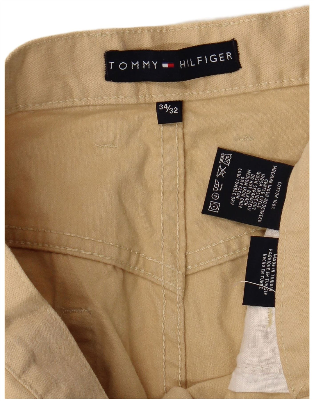 TOMMY HILFIGER Pantalon décontracté droit pour homme W34 L32 Beige Coton