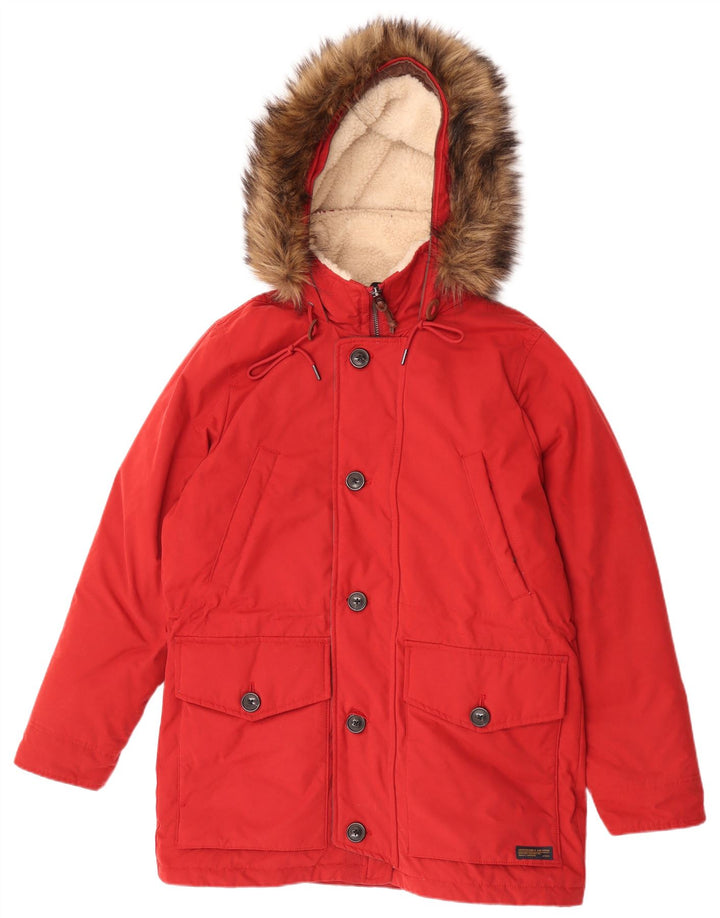 Abercrombie & Fitch Manteau rembourré à capuche pour homme UK 38 Rouge moyen Polyester