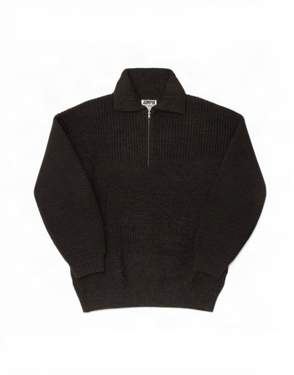 vintage Mens Polo Neck Jumper Pull Laine Gris Moyen