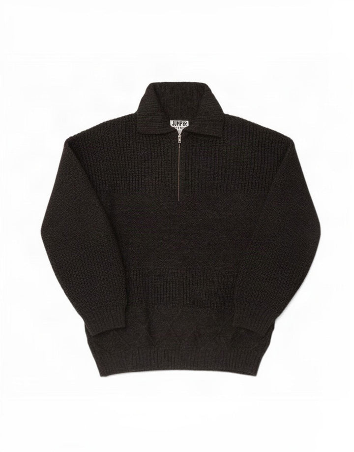 vintage Mens Polo Neck Jumper Pull Laine Gris Moyen