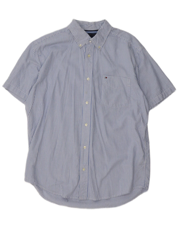 Tommy Hilfiger Chemise à manches courtes pour homme en coton à fines rayures bleues