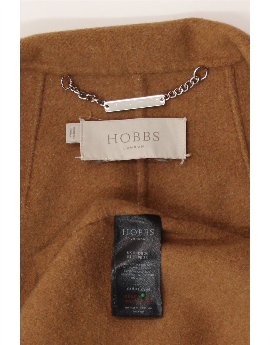 Hobbs Manteau Femme UK 10 Petite Laine Marron