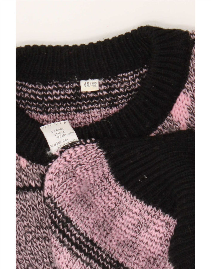 vintage Femme Crew Neck Jumper Pull EU 40/42 Moyen Rose Géométrique