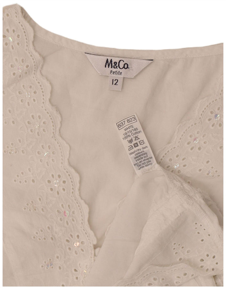 Max & Co. Womens Petite Blouse Top UK 12 Moyen Blanc Floral Coton