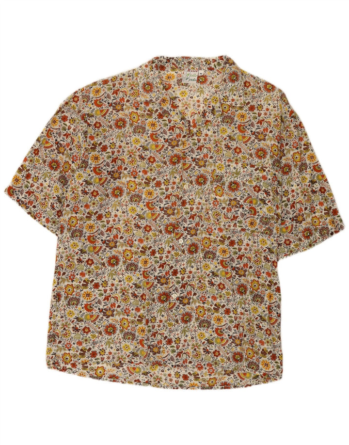 Chemise à manches courtes vintage pour hommes, motif floral multicolore moyen