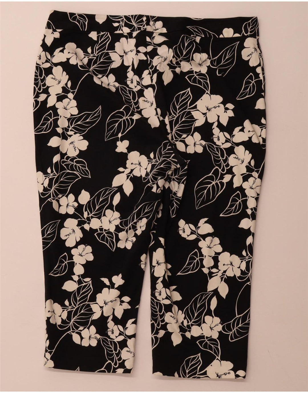 CHAPS Pantalon Capri Droit Femme US 16 2XL W38 L20 Coton Floral Noir