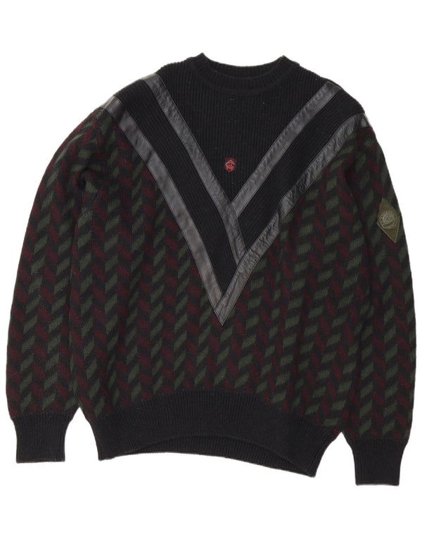 vintage Mens Crew Neck Jumper Sweater IT 54 XL Noir Géométrique