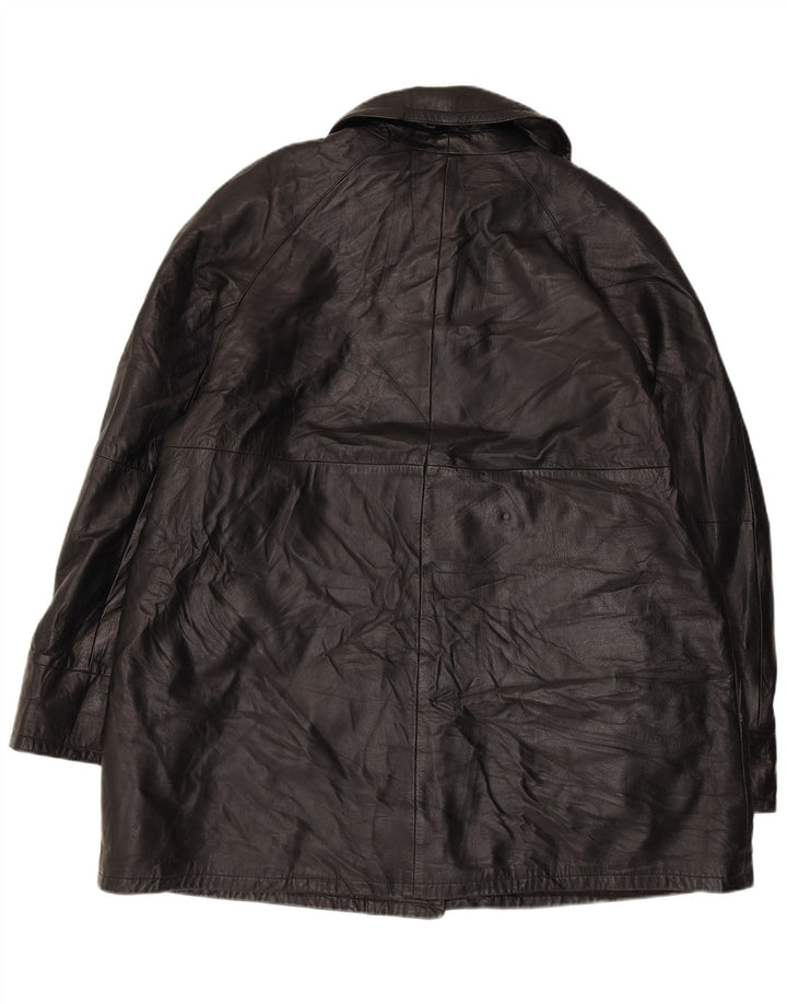 VINTAGE Manteau en cuir surdimensionné pour femme IT 50 XL Cuir noir