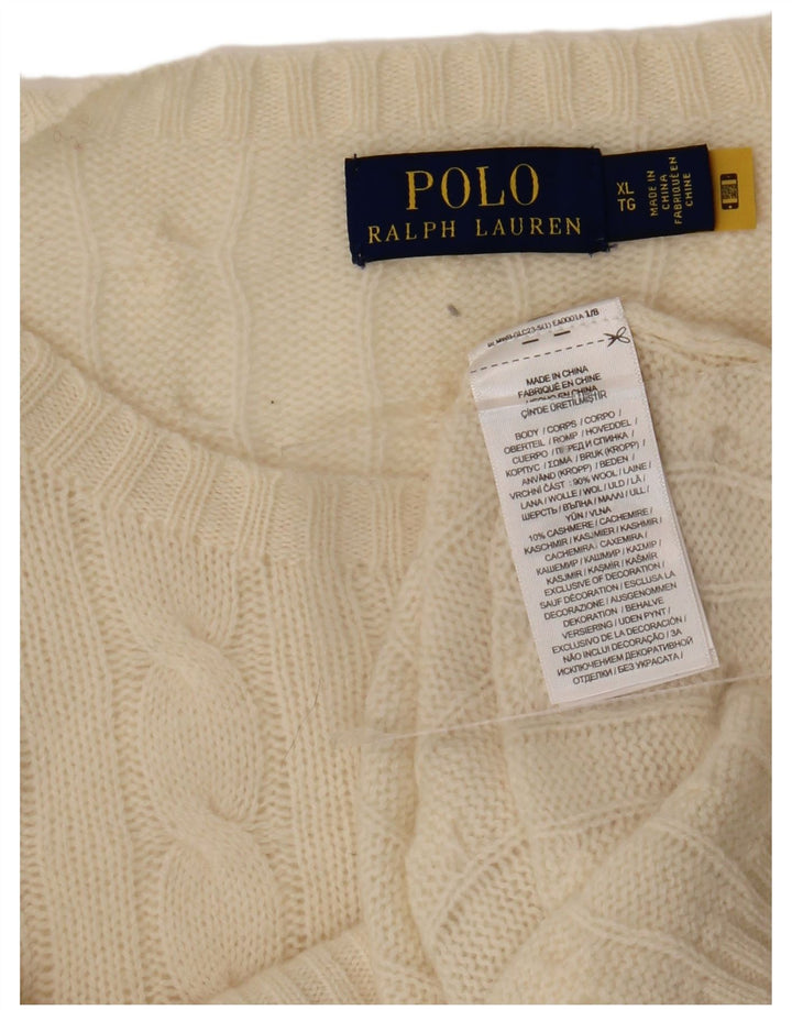 POLO RALPH LAUREN Pull ras du cou pour homme XL en laine blanc cassé