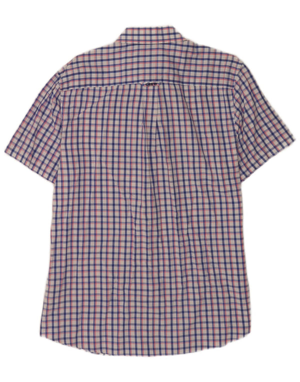 Crew Clothing Chemise classique à manches courtes pour homme en coton à carreaux bleus