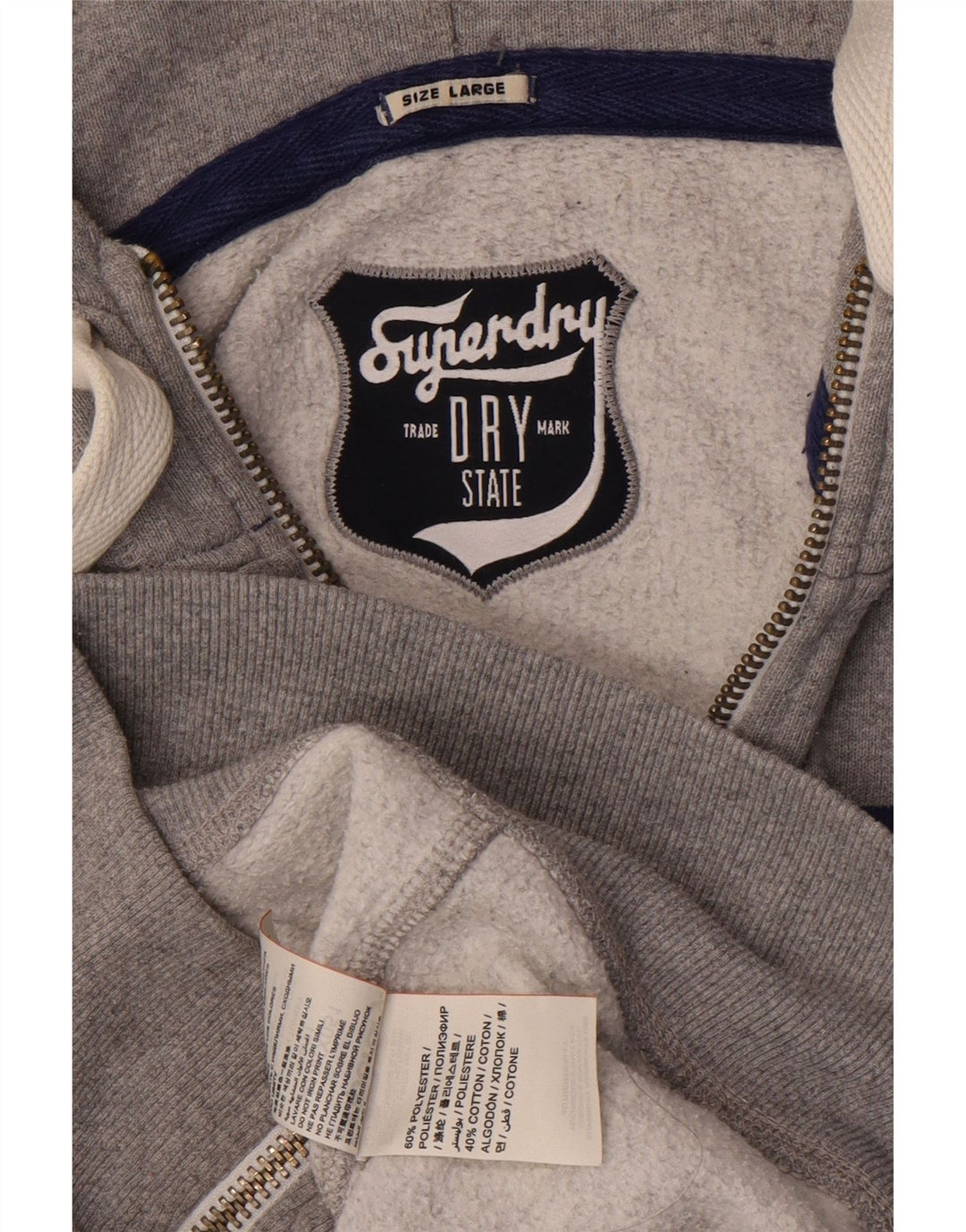 SUPERDRY Pull à capuche zippé graphique pour hommes, grand gris, polyester