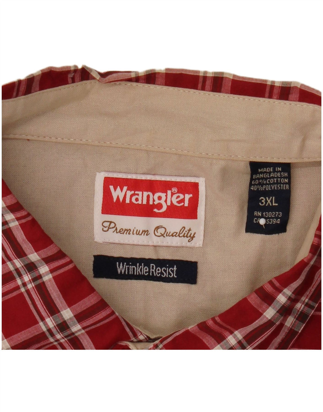 Wrangler Chemise à manches courtes pour homme 3XL en coton à carreaux rouges