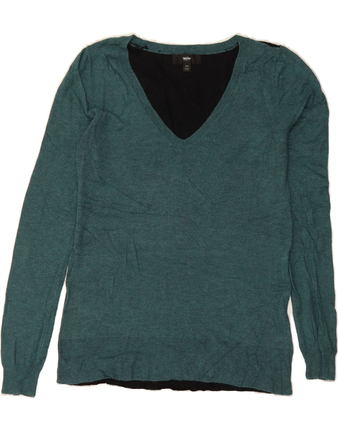 MOSSIMO Womens V-Neck Jumper Sweater UK 14 Medium Green Colourblock Nylon Vintage Mossimo and Second-Hand Mossimo from Messina Hembry 