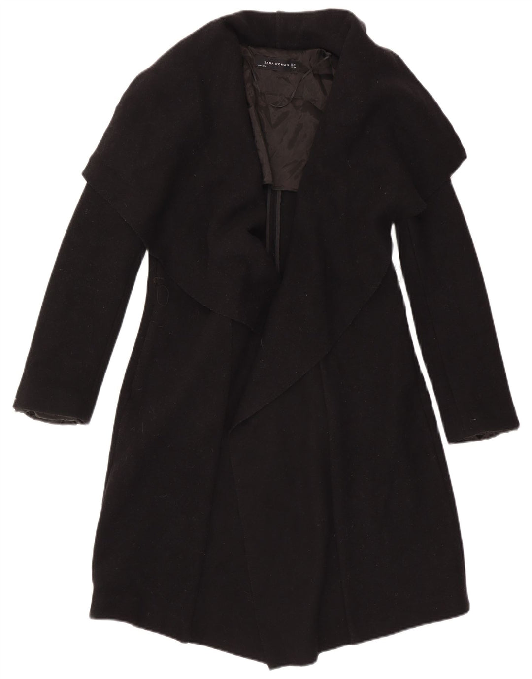 Zara Womens Open Overcoat UK 14 Medium Noir Polyester