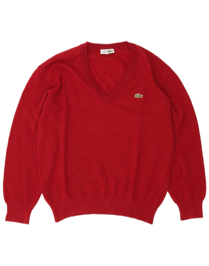 Lacoste Pull col V pour homme Taille 5 Grande laine rouge