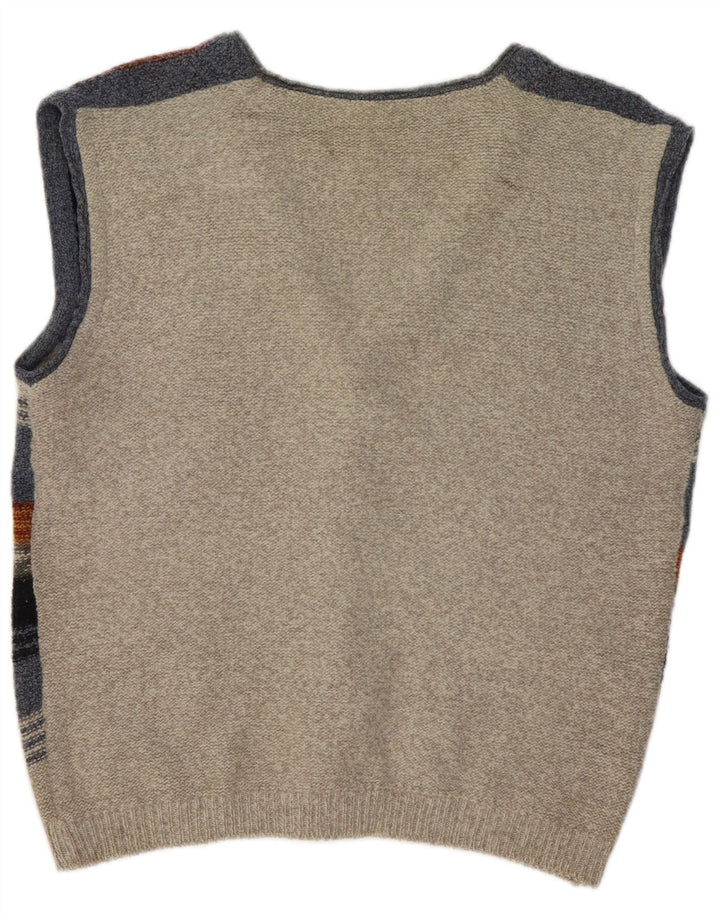 vintage Mens Cardigan sans manches Pull Grand Rayé Multicolore
