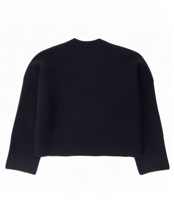 Zara Pull court surdimensionné à col rond pour femme UK 14 Bleu marine moyen