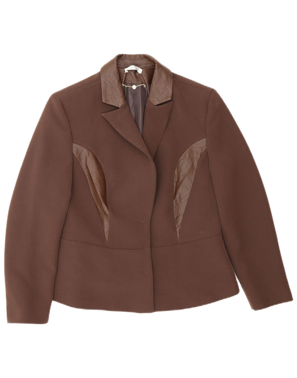 Veste Blazer Femme Vintage IT 46 Grand Marron Colorblock Polyester