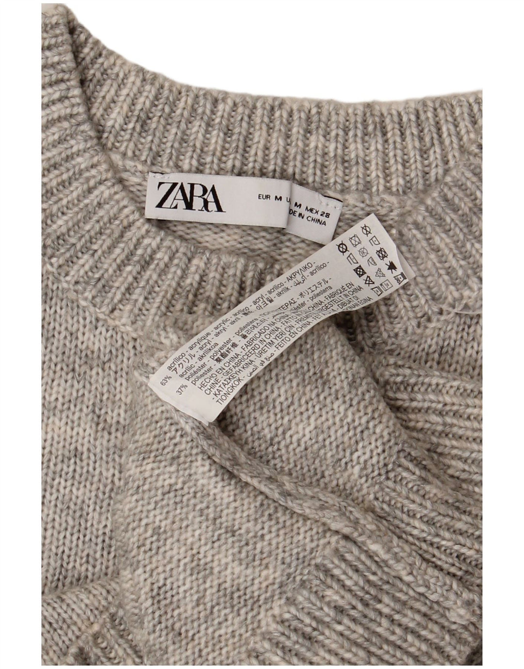 ZARA Pull court à col rond pour femme UK 12 Gris moyen moucheté