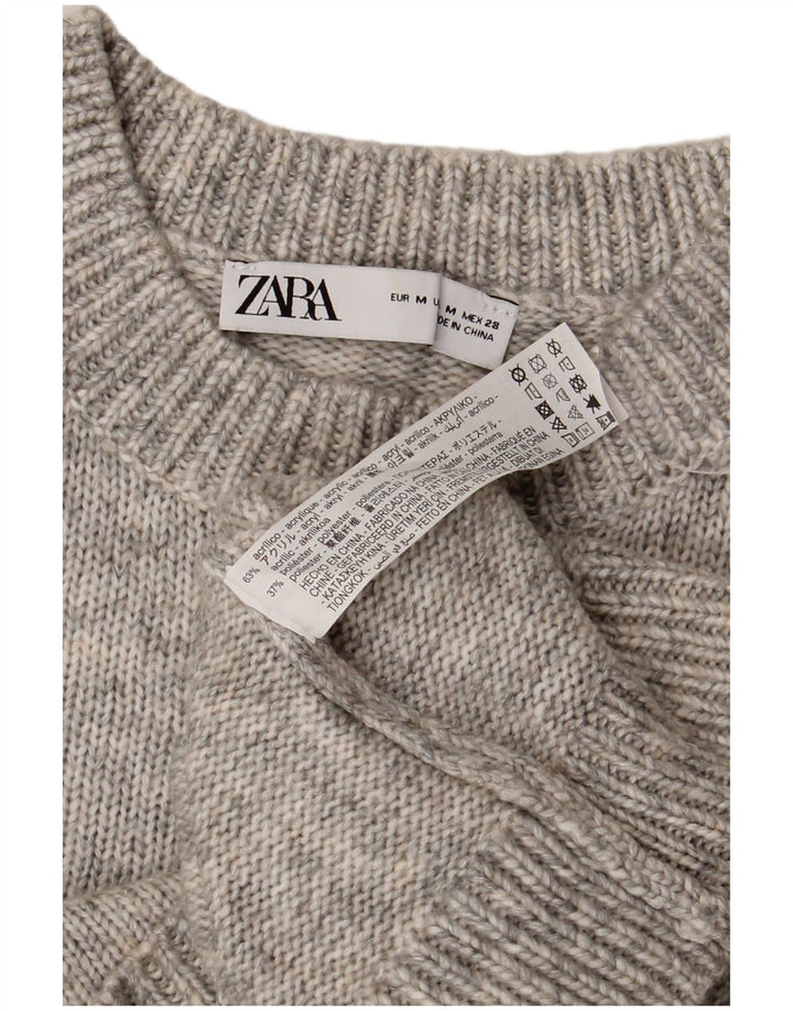 ZARA Pull court à col rond pour femme UK 12 Gris moyen moucheté