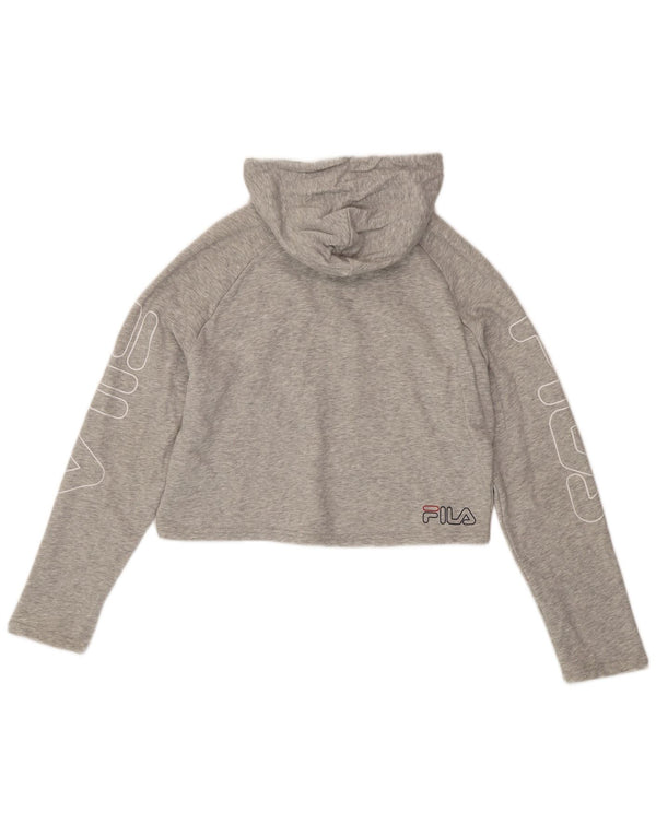 Fila Womens Crop Graphic Hoodie Jumper UK 6 XS Gris Moucheté Coton