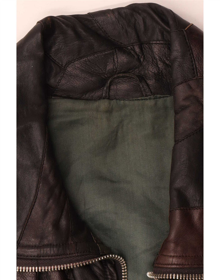 veste en cuir femme vintage UK 20 2XL Patchwork noir