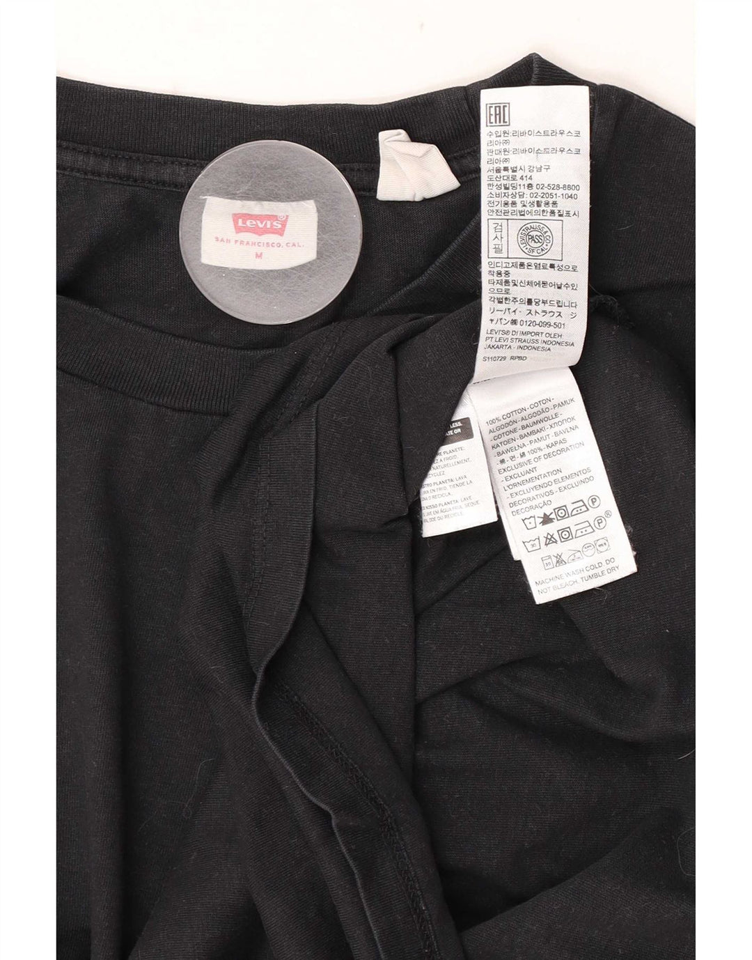 Levi's T-Shirt Femme UK 14 Noir Moyen Coton