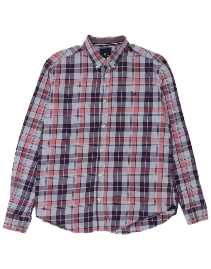Crew Clothing Chemise Slim Fit en Flanelle pour Homme en Coton à Carreaux Bleu Moyen