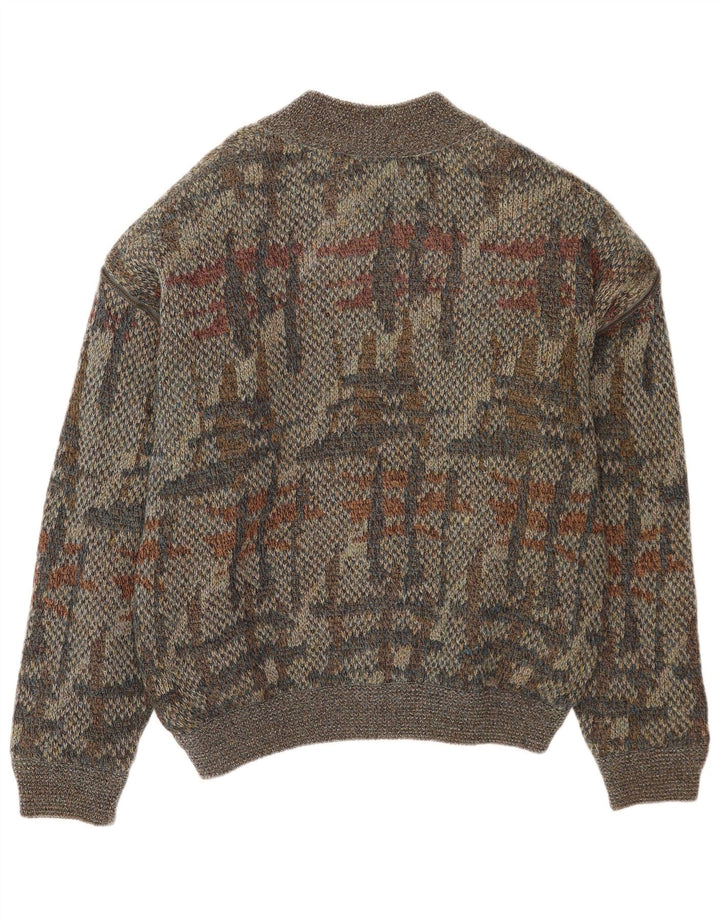 vintage Homme Motif Abstrait Cardigan Pull IT 48 Laine Gris Moyen