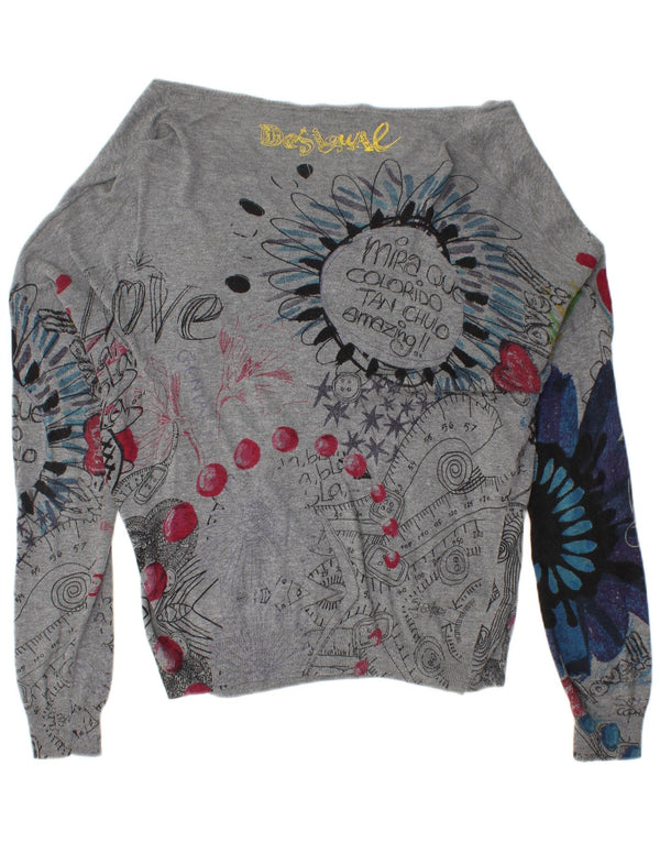 DESIGUAL Pull cardigan graphique pour femme UK 16 Large Gris