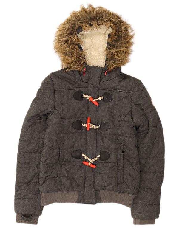 Superdry Veste matelassée à capuche pour femme UK 12 Gris moyen Polyester