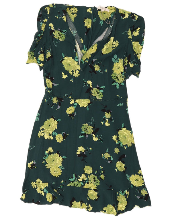Oasis Robe trapèze pour femme UK 42 en viscose florale vert moyen