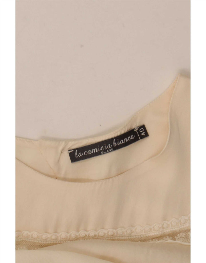 vintage Femme Manches Longues Blouse Top IT 40 Petit Blanc Cassé