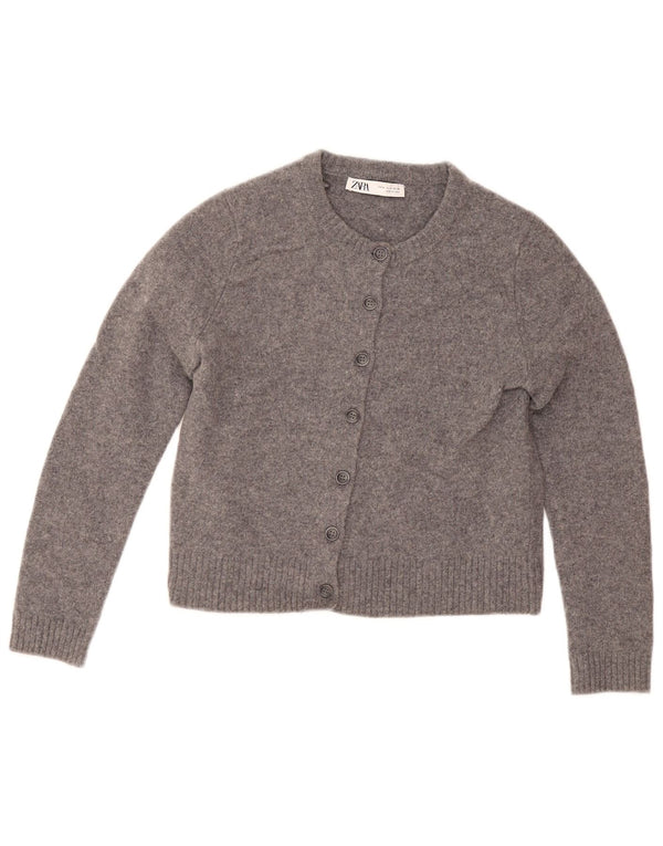 Zara Womens Crop Cardigan Sweater UK 12 Laine Gris Moyen