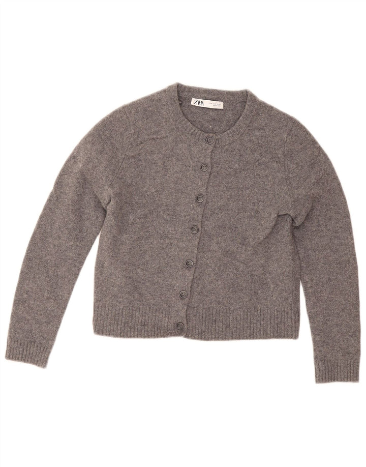 Zara Womens Crop Cardigan Sweater UK 12 Laine Gris Moyen