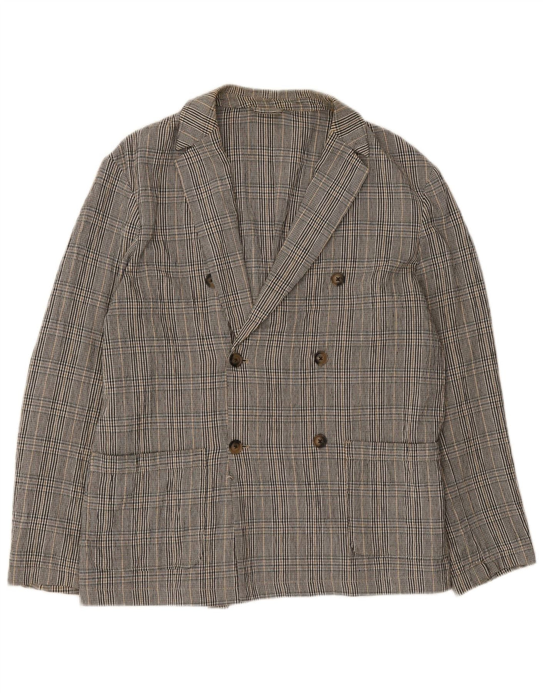 Zara Veste Blazer Double Boutonnage Homme UK 40 Grand Carreau Gris