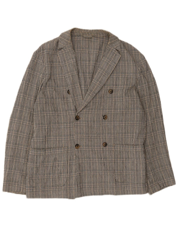 Zara Veste Blazer Double Boutonnage Homme UK 40 Grand Carreau Gris