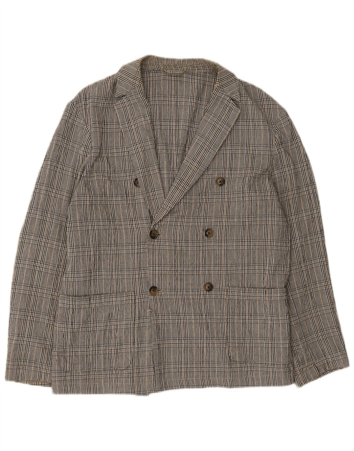 Zara Veste Blazer Double Boutonnage Homme UK 40 Grand Carreau Gris
